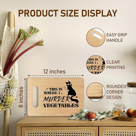 Funny Bamboo Cutting Board Gift, This Is Where I Murder Vegetables, Funny Cutting Board Home Kitchen Decor, Halloween Gifts For Friends Sisters Coworkers Neighbors -12
