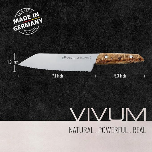 F. DICK – VIVUM Allround Knife – Universal Knife with scalloped edge - 7" blade & 58 HRC - all foods with a hard crust or shell - Stainless steel - Ultra sharp - Birchwood handle – Made in Germany
