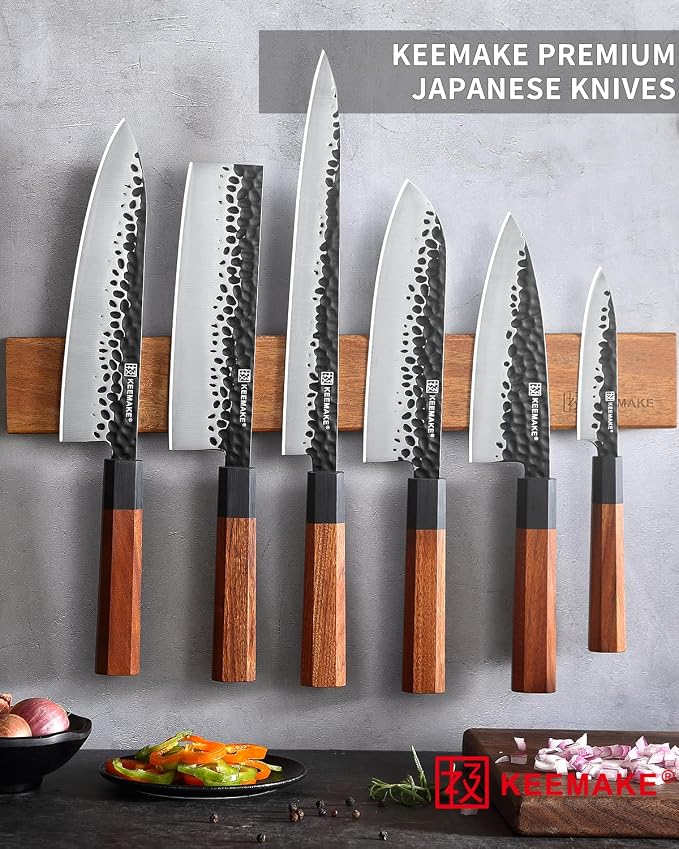 KEEMAKE 8 Inch Chef Knife, Japanese Hand Forged High Carbon Steel Kitchen Knives with Ergonomic Rosewood Handle, Ultra Sharp Durable Professional Gyuto Knife for Meat & Veggie Slicing
