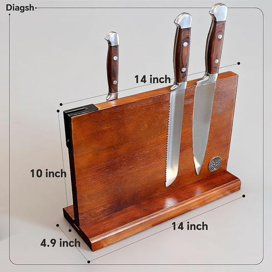 Knife Set with Block, Magnetic Knife Block Set with Knives for Home Chefs and Professionals, Safe Storage