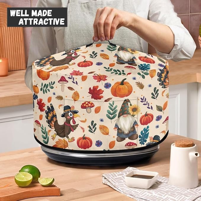 Gnomes Turkeys Slow Cooker Dust Cover 6-8 qt Crock for Pot Keep Small Kitchen Appliance Clean Kitchen Home Accessories Thanksgiving Decor Cover