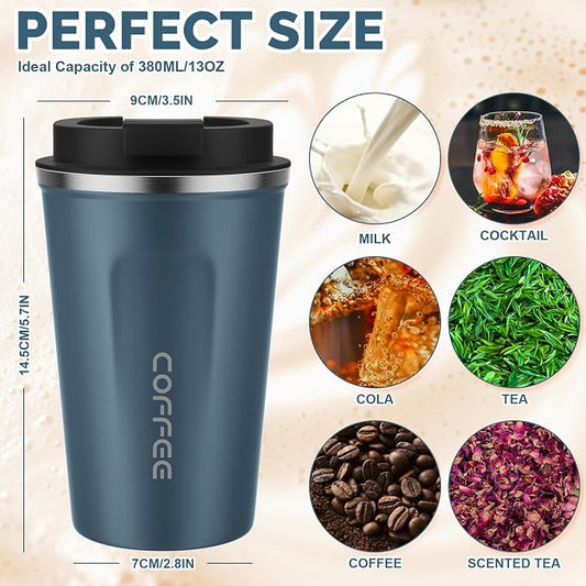 MOMSIV 12oz Travel Mug, Insulated Coffee Cup with Leakproof Lid, Vacuum Stainless Steel Double Walled Reusable Tumbler for Hot and Cold Water Coffee and Tea In Travel and Car Blue