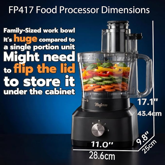14 Cup Food Processor - XL Bowl Food Processor with Large Feed Chute, French Fry Cutter, Chop Vegetables, Slice Potatoes, Shred Cheese, Mix Dough for Family Meal Prep