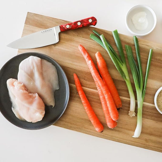 Lamson Premier Forged 6" Chef's Knife, Hi-Carbon Stainless Steel Blade, Triple Riveted for Balance, Ideal for Dicing, Slicing & Chopping, Kitchen Knives - Fire Handle