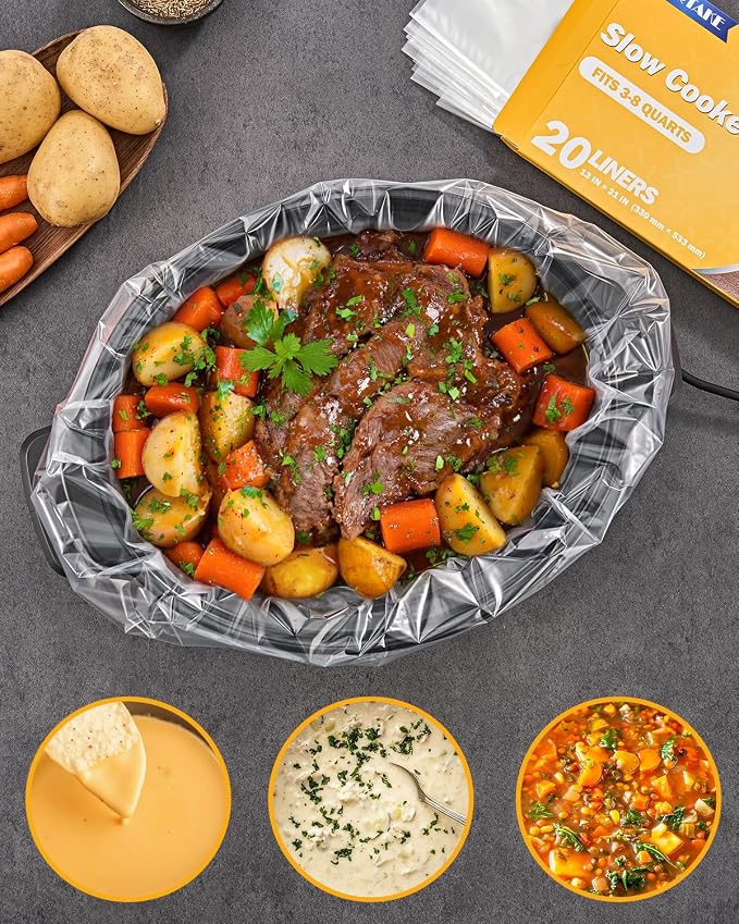 SMARTAKE Slow Cooker Liners, 20 Count 13"x 21" Large Size Disposable Cooking Bags, Fit 3QT to 8QT for Slow Cooker, Cooking Trays, Suitable for Oval & Round Pots, 20 Liners