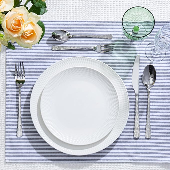 KINGSTONE Hammered Silverware Set, 40-Piece Flatware Set, 18/10 Stainless Steel Premium Cutlery with Unique Ripple Handles Design Mirror Polished - Dishwasher Safe