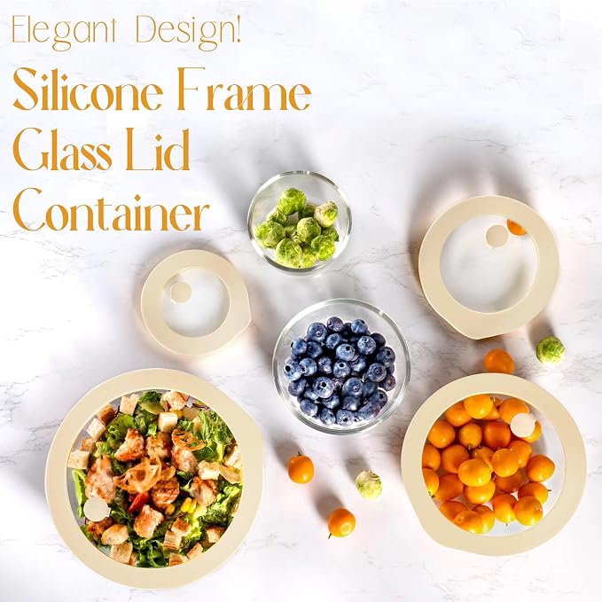 Urban Green Glass Food Container Set with Glass Lid, 4 Pack, Meal Prep Containers with Silicone Framed Airtight Lid, Leakproof, 100% Plastic Free,