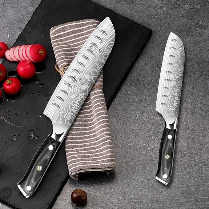 MOSFiATA 7" Santoku Knife with 5.5inch Santoku Knife, German High Carbon Stainless Steel EN.4116