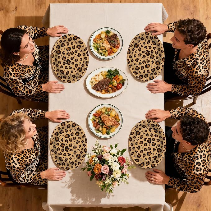 50Pcs Cheetah Print Oval Paper Plates 10" x 12" Large Disposable Heavy Duty Brown Leopard Print Paper Platter Safari Animal Leopard Dessert Plate for Cheetah Birthday Baby Shower Party Decorations