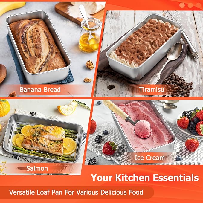 TeamFar Loaf Pans for Baking Bread, 9 × 5 Inch Stainless Steel Loaf Bread Pans Tins for Homemade Brownies, Healthy & Sturdy, Oven & Dishwasher Safe - Set of 2