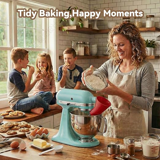 Flour Funnel for KitchenAid Tilt-Head Stand Mixer 4.5 & 5 Qt (KSM150), 5 Qt Anti-Splash Attachment, Easy to Use Kitchen Aid Flour Funnel for Baking (Red)