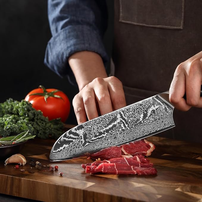 Wakoli Nitoko Santoku Knife – 7.1-Inch Professional Damascus Kitchen Knife | 67-Layer VG10 Core Steel Blade | Ergonomic G10 Handle | High-Performance Japanese-Style Chef’s Knife in Gift Box