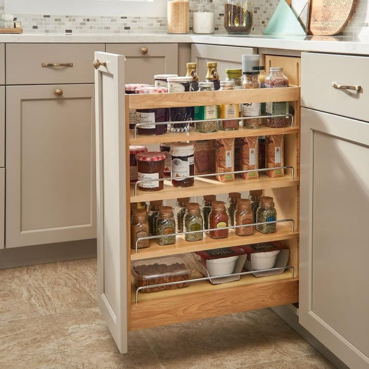Rev-A-Shelf Maple Pullout Organizer w/ BLUM Soft-Close for Base Cabinets, Full Extension Slides & Adjustable Shelves, Min Opening Width of 11.5", 448-BCSC-11C