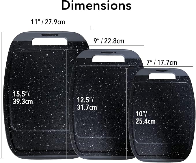 Neoflam Microban Antimicrobial Plastic Cutting Board 3 Sets, BPA Free, Non-Slip EZ Grip Handle, Dishwasher Safe, with Juice Groove