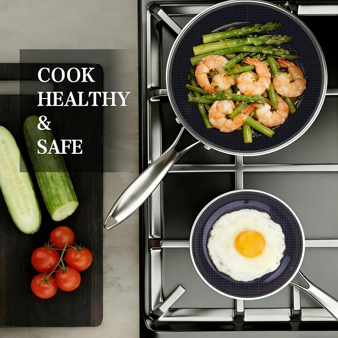BRASA 3PCS pot and pan set,nonstick cookware set,stainless steel pan set,Ceramic coating,Compatible Gas,Induction Dishwasher safe (PFOS, PFOA Free) 1.5QT saucepan and 7.87in frying pan set
