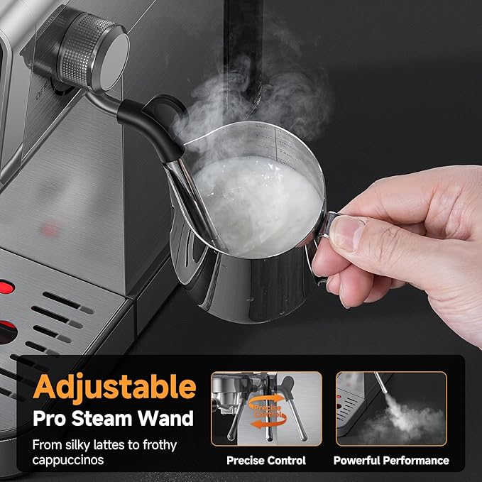 AMZCHEF 20 Bar Espresso Machine with LED Touch Screen, Home Coffee Maker with Self-Cleaning and Milk Frother, Compact Cappuccino and Latte Machine for Home & Office