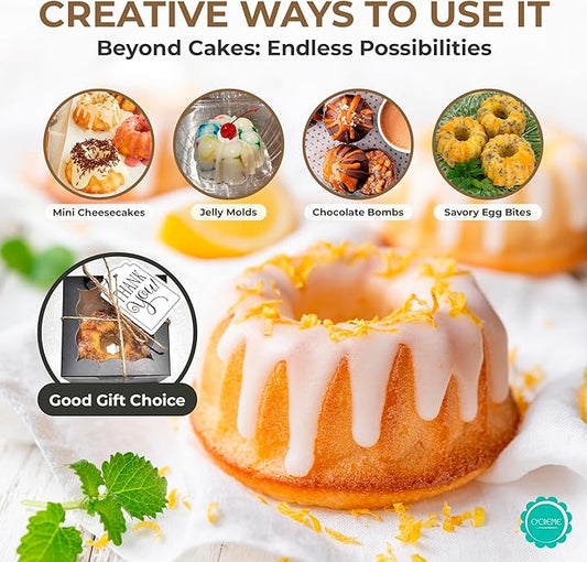 OโCreme Bakeable Plastic Mini Cake Pan with Container - Baking Pan With Non-Stick Silicone - Reusable Mold For Baking and Much More - and Clear Snap-Closure Container - 25 Cake Pans + 25 Containers