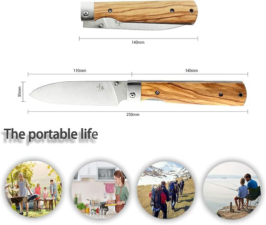 SENBON 440A stainless steel Ultra sharp pocket folding Japanese peeling utility knife Natural Olive Handle Camping trip Outdoor Portable Fruit knife