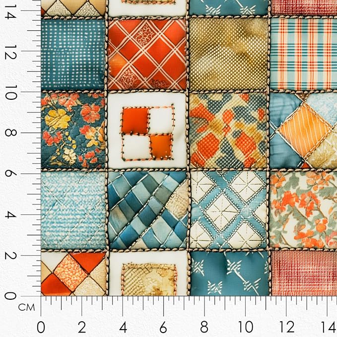 Patchwork Fish Cotton Fabric Panel – 6 Designs (10×10 inch Each) + Bonus Sheet 29.5×19.6 inch, 100% Cotton 140 GSM, Made in Türkiye