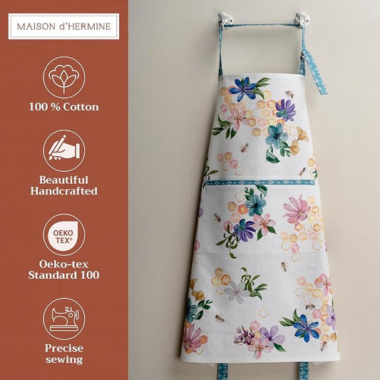 Maison d' Hermine 100% Cotton Apron for women with Pocket Kitchen Chef Apron for Men Cooking Spring Summer