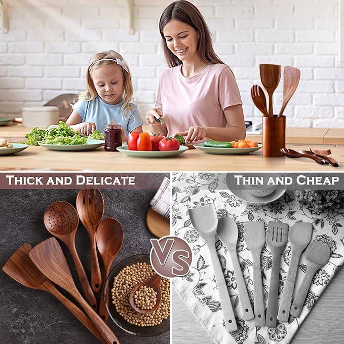 Kitchen 6Pcs Acacia Wooden Spoons for Cooking, Wooden Utensils Set | Durable, Non Toxic, Non-Stick, Smooth Finish, Easy to Clean, Comfort Grip, House Warming Gift