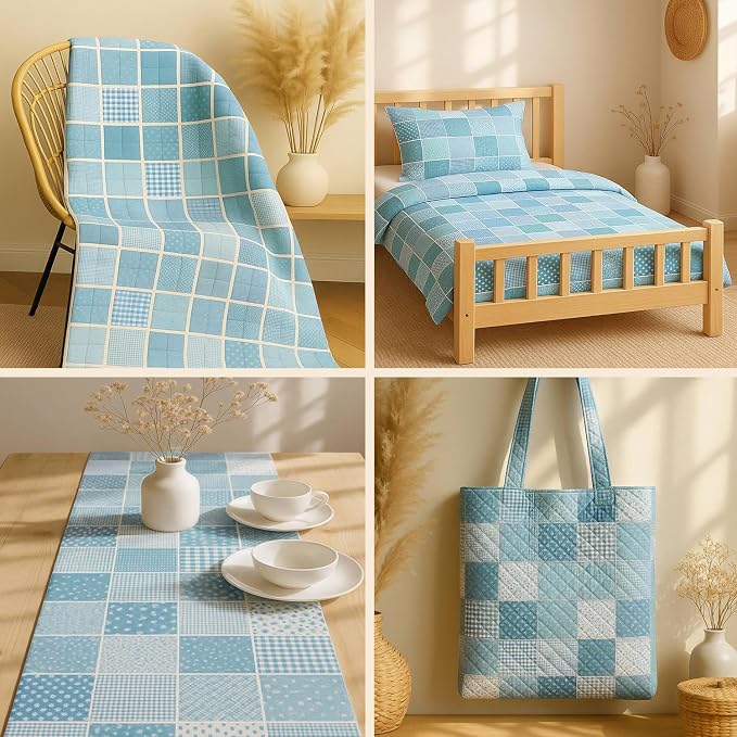 Cotton Satin Patchwork Fabric Panel β 35 Designs, 20Γ20 cm Squares, Single Piece 150Γ110 cm, Blue Patchwork Quilt Fabric(Ocean Breeze Patchwork Set, 35pcs 8x8 inch)