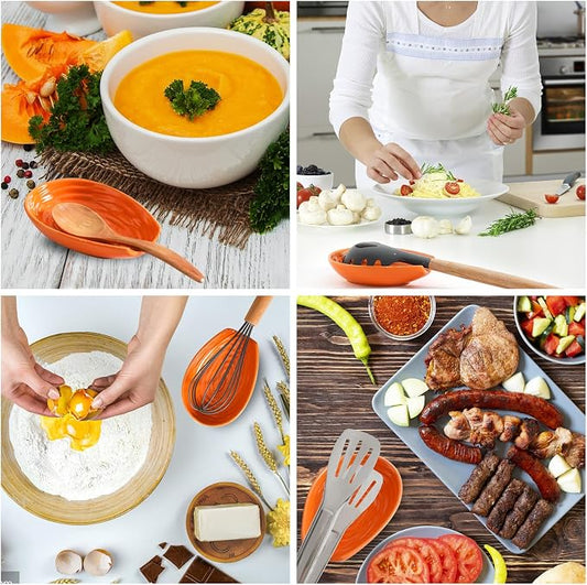 Hasense Spoon Rest for Kitchen Counter, Porcelain Spoon Holder for Stove Top, Cooking Utensil Rest Kitchen Gadget Spoon Cradle for Spatula, Ladle, Tongs and Knife, Orange