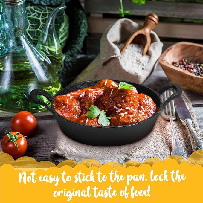 Ziliny Mini Cast Iron Skillets 7 x 7 x 1.7 Inch Cast Iron Pan Small Ramekin Set Black Casserole Dish Cookware Oven Safe Mini Skillets for Kitchen Indoor Outdoor Picnic (6 Pack)