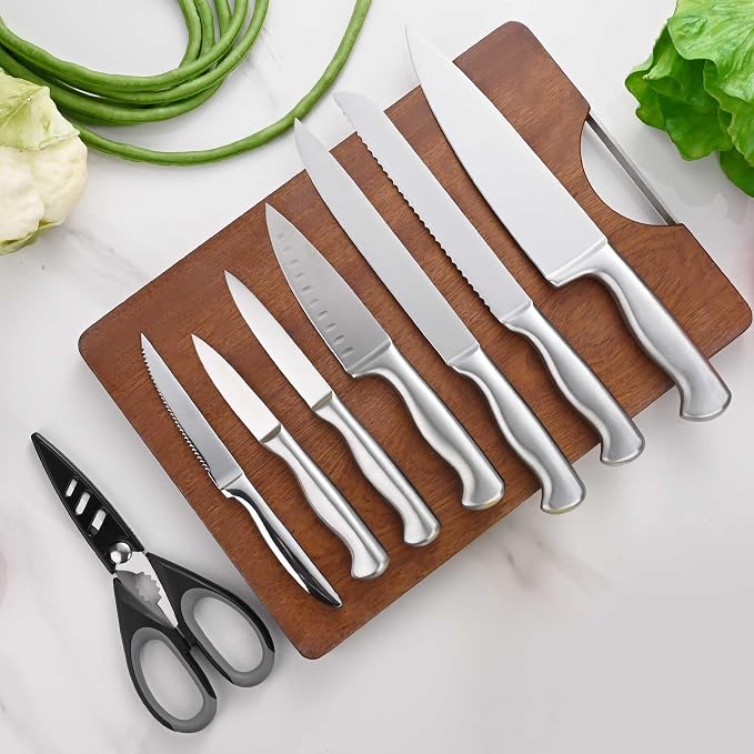 15-Piece Stainless Steel Chef Kitchen Knife Sets with Block & Built-In Sharpener, Professional Chef Knife Sets with Scissors, Steak Knives