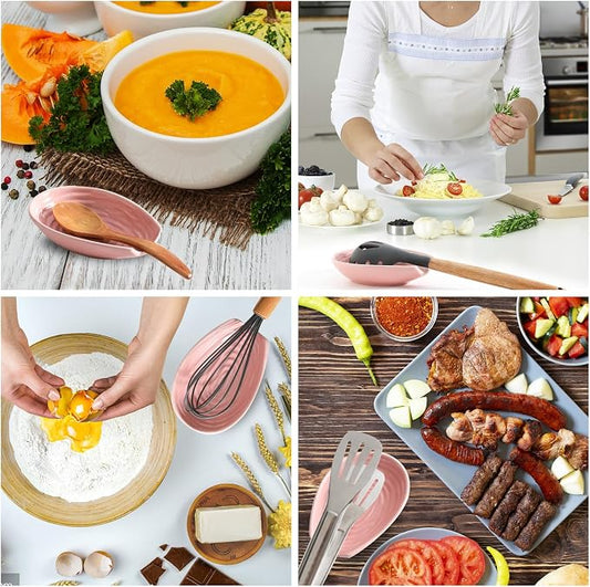 Hasense Spoon Rest for Kitchen Counter, Ceramic Cooking Spoon Holder for Stove Top, Porcelain Utensil Rest for Spatula, Ladle, Tong and Spoon, Heat-Resistant and Dishwasher Safe, Pink