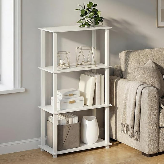 Furinno Turn-S-Tube Storage Shelves, 4-Tier Book Shelf, Corner Shelf, Toolless Open Frame Standing Shelves, for Organization and Storage, Living Room, Garage, Home Office, White
