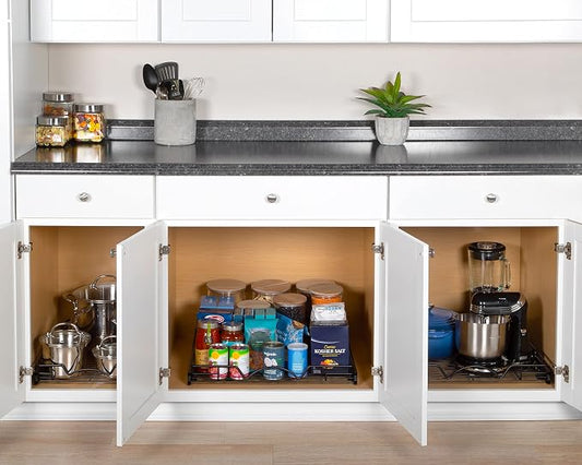 HOLDN’ STORAGE Pull Out Cabinet Organizer, Heavy Duty Caddy w/Lifetime Limited Warranty -17”W x 21”D - Requires At Least 18-1/4” Cabinet Opening, Steel Metal Cabinet Drawers Slide Out, Black
