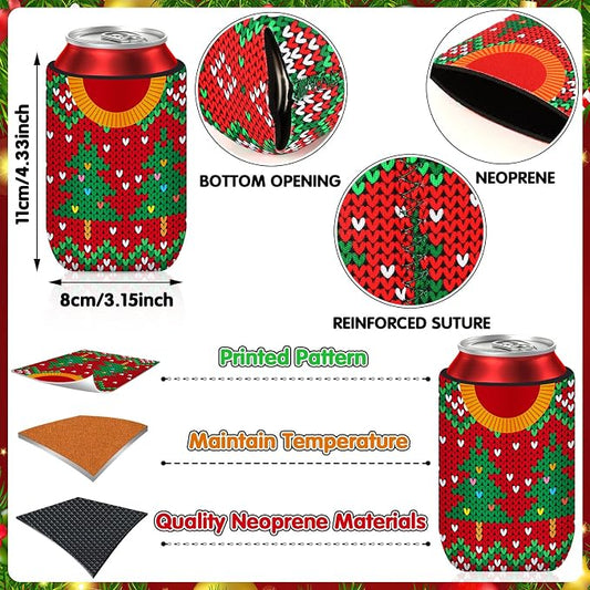 18 pack Christmas Can Cooler Sleeves Beer Drink Sweater Style Can Bottle Cooler Sleeves Collapsible for Christmas Holiday Party Decorations Supplies Favors