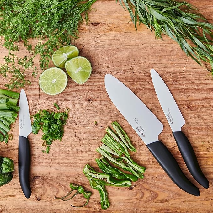 Kyocera FK-3PC BK 3Piece Advanced ceramic Revolution Series Knife Set, Blade Sizes: 5.5", 4.5", 3", Black