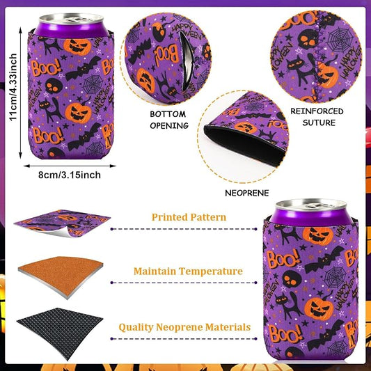 Halloween Can Cooler Sleeves, 18pcs Halloween 12 oz Cold Drinks Beer Drink Can Bottle Cooler Sleeves for Halloween Party Favors Decorations Supplies