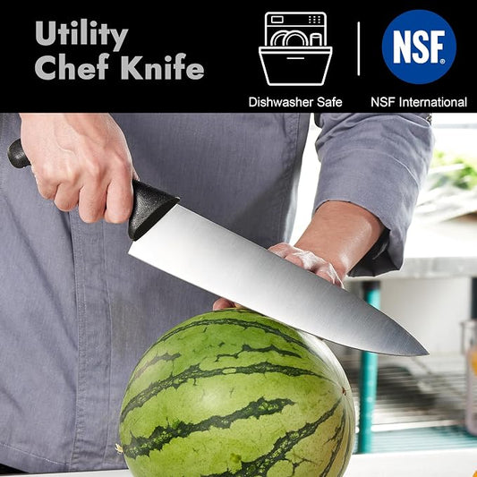 CURTA 10-inch Commercial-Grade Chef's Knife, NSF Listed, Ergonomic, Non-slip Black Handle, High Carbon 420 Stainless Steel Forged Blade Straight Edge, Dishwasher Safe, Rust Proof