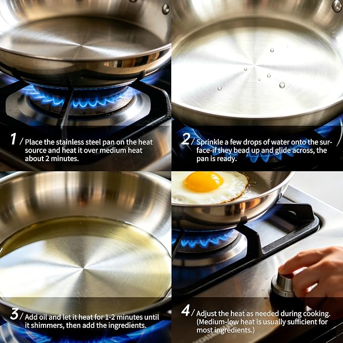 10 Pcs Stainless Steel Pots and Pan Sets for Various Cooking Needs | 5 Ply Clad, Compatible with All Cooktops, PTFE, PFAS and PFOA Free, Dishwasher Safe, Oven Safe Up to 800F