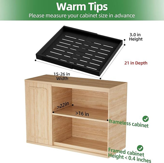 PAKETA 4 Pack Expandable Pull Out Cabinet Organizer, 21'' Deep Pull Out Drawers for Cabinets, Upgrade 3 Slide Rails Sliding Drawers for Cabinet with Adhesive Nano Film (Black, 21"D X 15-26"W )