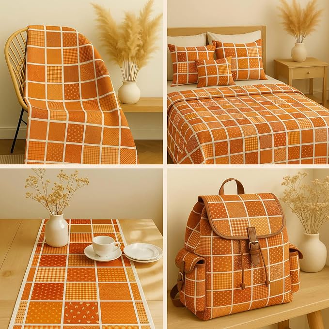 Cotton Satin Patchwork Fabric Panel โ 35 Designs, 20ร20 cm Squares, Single Piece 150ร110 cm, Terracotta Orange Quilt Fabric(Sunset Orange Floral Patchwork Set, 35pcs 8x8 inch)