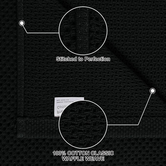 Homaxy 100% Cotton Kitchen Towels and Dishcloths Set, 12 x 12 Inches and 13 x 28 Inches, Set of 12 Bulk Kitchen Towels Set, Ultra Soft Absorbent Dish Cloths for Washing Dishes, Black