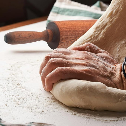Classic Sapele Wooden Rolling Pin With Handles Large17.3"L x 2.3"W | Wood Baking Roller for Pizza, Pie, Bread, Pastry & Cookie Dough