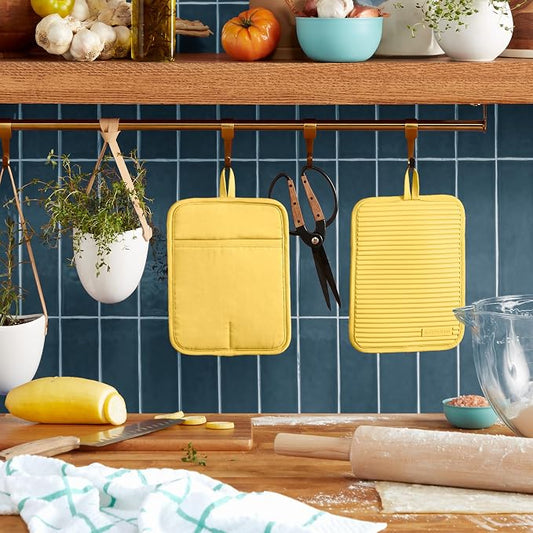 KITCHENAID Ribbed Soft Silicone Pot Holder 2-Pack Set, 2025 Color of the Year, Butter Yellow, 7"x9"