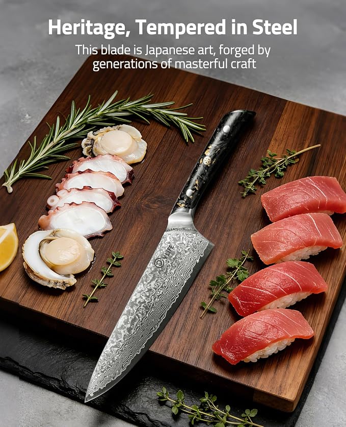 CVLIFE Chef Knife, 8 Inch Damascus Knife with Japanese High Carbon 10Cr15Mov Core, Full Tang Ergonomic Handle for Balance & Control, Razor Sharp Kitchen Knife for Cooking with Sheath & Box