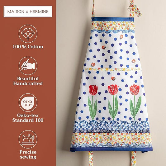 Maison d' Hermine 100% Cotton Apron for women with Pocket Kitchen Chef Apron for Men Cooking Spring Summer