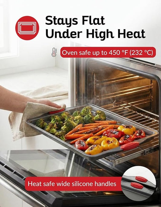 Boxiki Kitchen Non-Stick Baking & Cookie Sheet Pan Non-Toxic 11x14 Inch Rimmed Carbon Steel Baking Sheet. Dent, Warp and Rust Resistant. Heavy Gauge Steel Oven Baking Sheet. 1 Tray.