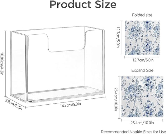 HBlife Acrylic Paper Napkin Holder for Kitchen - Clear Waterproof Vertical Stand, for 5"x5" Disposable Cocktail Paper Dispenser, Modern Square Table Tray for Dinner, Hotel, Restaurant, Bar, Party