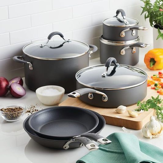 Circulon Radiance Hard-Anodized Nonstick Cookware Set, Kitchen Pots and Pans Set, 10-Piece, Gray