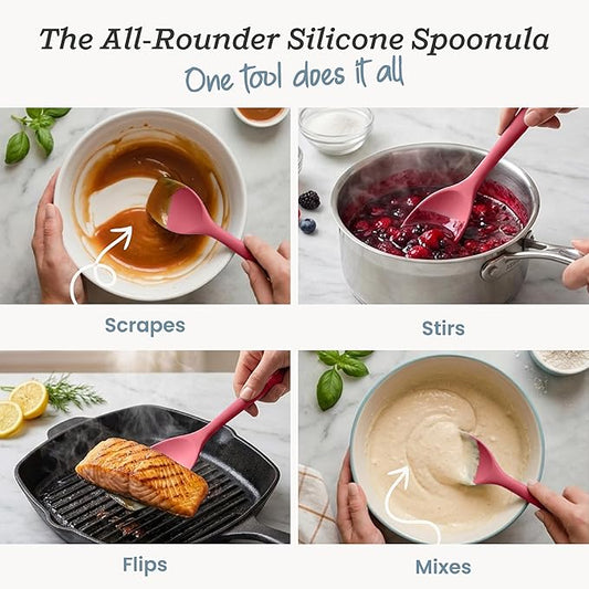 StarPack Silicone Spoonula The All-Rounder 11 Inch - LFGB Spoon Spatula, 600°F Heat Resistant, BPA-Free - One-Piece Seamless, Dishwasher Safe - for Nonstick Cookware, Earthy Pink