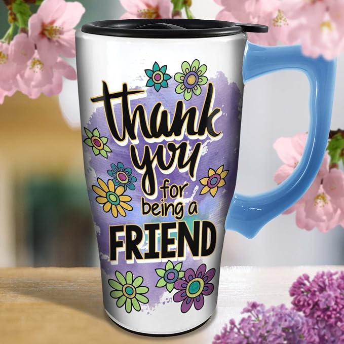 Spoontiques Owls Ceramic Travel Coffee Mug with Lid and Handle - Spill Proof Lid - Double Walled Mug for Hot and Cold Beverages - Microwave and Dishwasher Safe