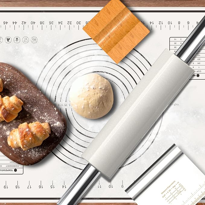 Marble Rolling Pin with Stainless Steel Handle for Baking,Fondant,Pizza,Cookie Crust,Pie,Cookies,Pastry, 18.5â(Includes handle) Marble Rolling Pin with 3 Multi-Color Thicknesses and Wood Stand
